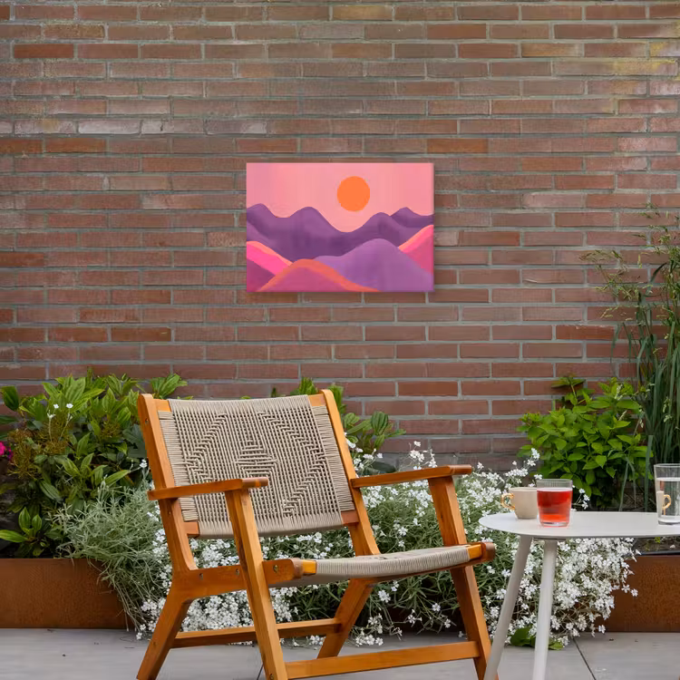 Zon - Heuvels - Paars - Abstract Tuinposter op houten frame 2 cm dik klein -sfeer3