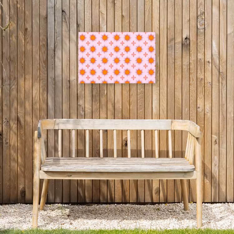 Zon - Patroon - Roze Tuinposter op houten frame 2 cm dik klein 845 -sfeer4