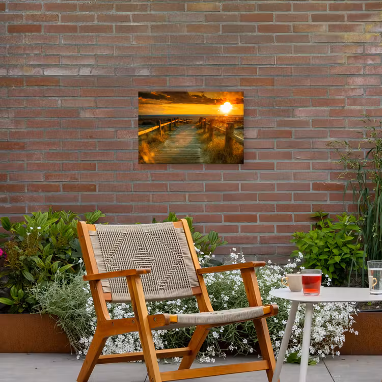 Zon - Strand - Duin - Horizon - Gras - Pad - Oranje Tuinposter op houten frame 2 cm dik klein -sfeer3