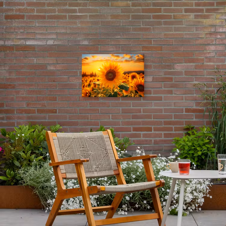 Zonnebloem in de avondzon Tuinposter op houten frame 2 cm dik klein -sfeer3
