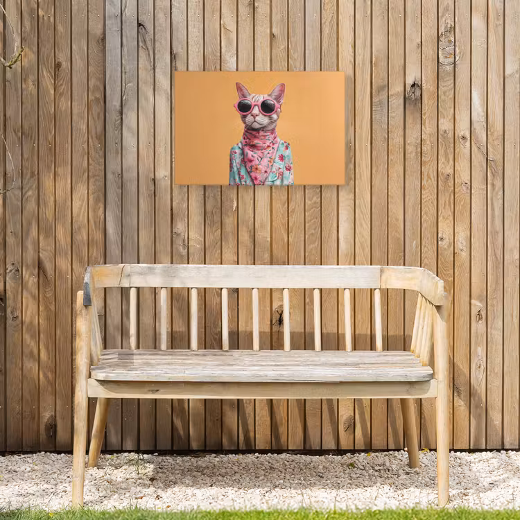 Zonnebril - Kat - Sjaal - Bloemen Tuinposter op houten frame 2 cm dik klein -sfeer4