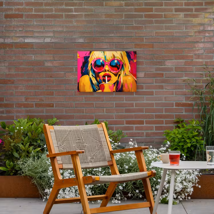 Zonnebril - Roze - Vrouw - Rietje Tuinposter op houten frame 2 cm dik klein -sfeer3