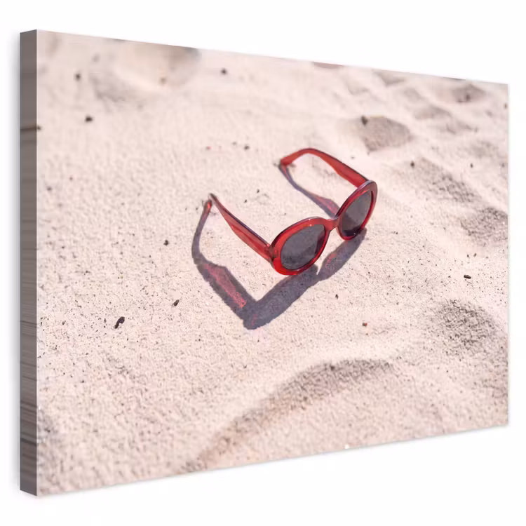 Zonnebril - Strand - Vakantie - Rood Tuinposter op houten frame 2 cm dik klein -3d