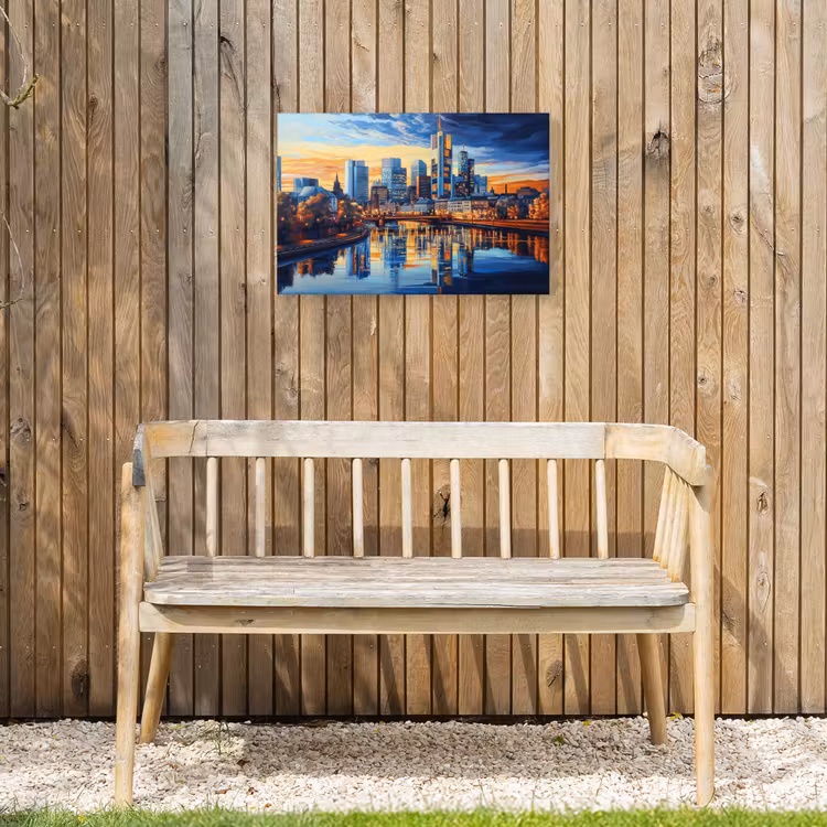 Zonsondergang Frankfurt - Stad - Skyline - Water Tuinposter op houten frame 2 cm dik klein -sfeer4