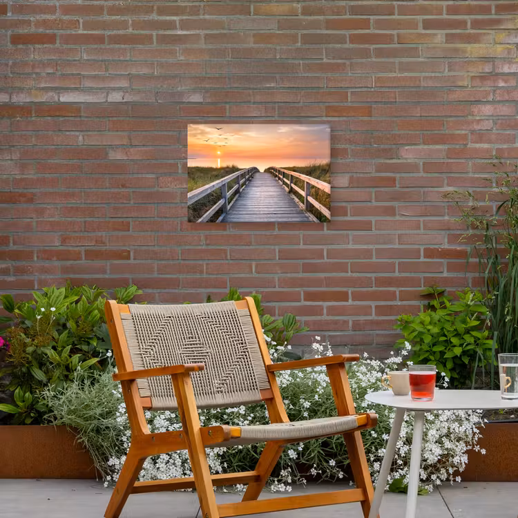 Zonsonderang - Zee - Pad - Gras - Duin - Vogels Tuinposter op houten frame 2 cm dik klein -sfeer3