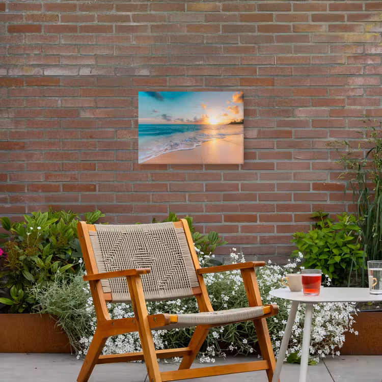 Zonsondergang - Strand - Zee - Zomer - Blauw Tuinposter op houten frame 2 cm dik klein -sfeer3