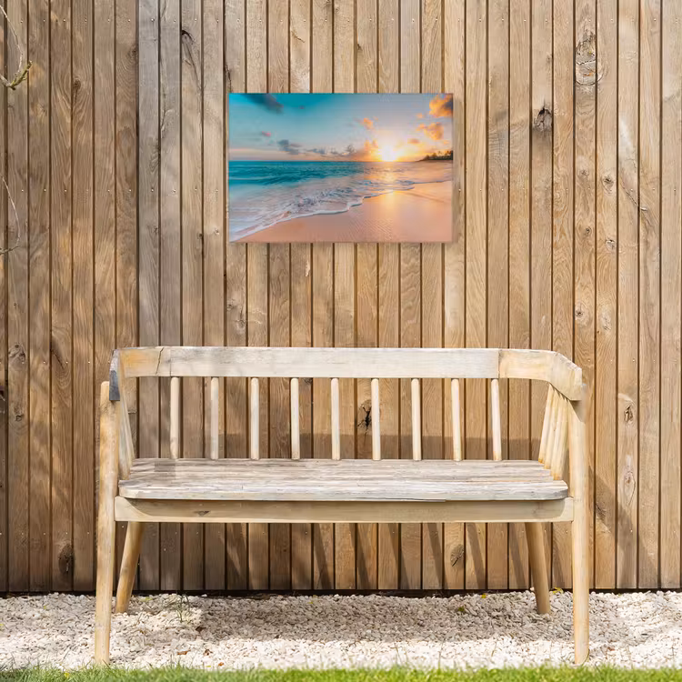Zonsondergang - Strand - Zee - Zomer - Blauw Tuinposter op houten frame 2 cm dik klein -sfeer4