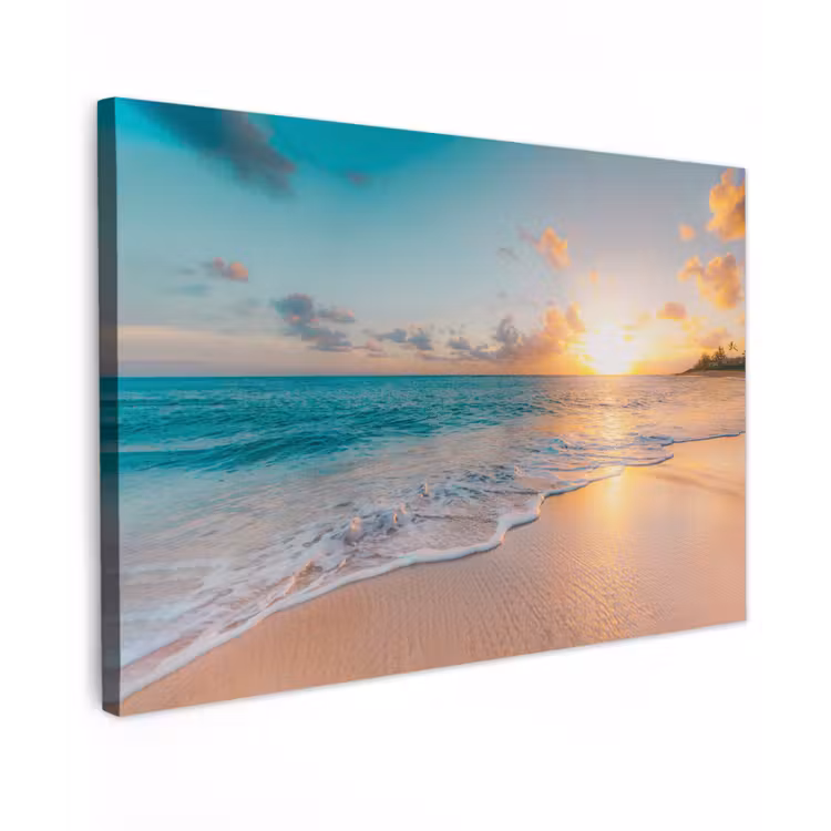 Zonsondergang - Strand - Zee - Zomer - Blauw Tuinposter op houten frame 2 cm dik klein -3d