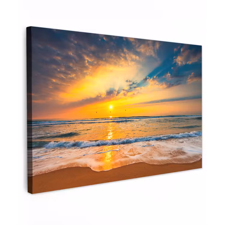Zonsondergang - Strand - Zee - Wolken - Oranje Tuinposter op houten frame 2 cm dik klein -3d