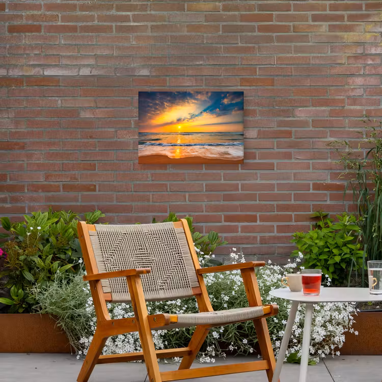 Zonsondergang - Strand - Zee - Wolken - Oranje Tuinposter op houten frame 2 cm dik klein -sfeer3