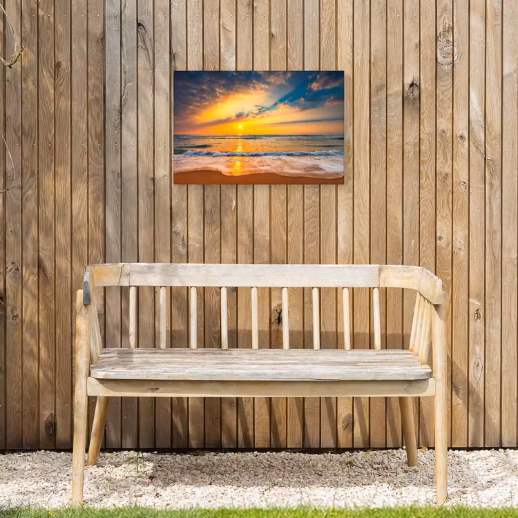 Zonsondergang - Strand - Zee - Wolken - Oranje Tuinposter op houten frame 2 cm dik klein -sfeer4