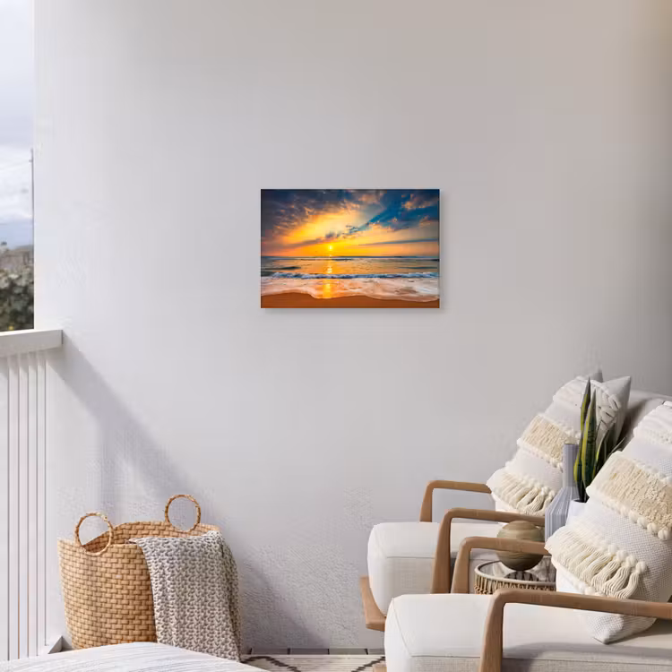 Zonsondergang - Strand - Zee - Wolken - Oranje Tuinposter op houten frame 2 cm dik klein -sfeer1
