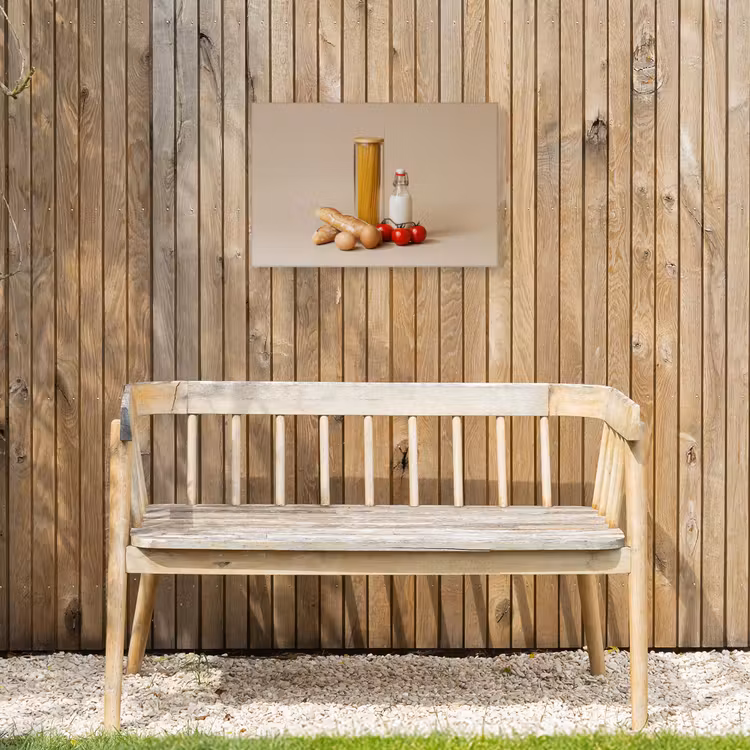 Spaghetti - Melk - Tomaten - Eieren - Brood Tuinposter op houten frame 2 cm dik klein -sfeer4