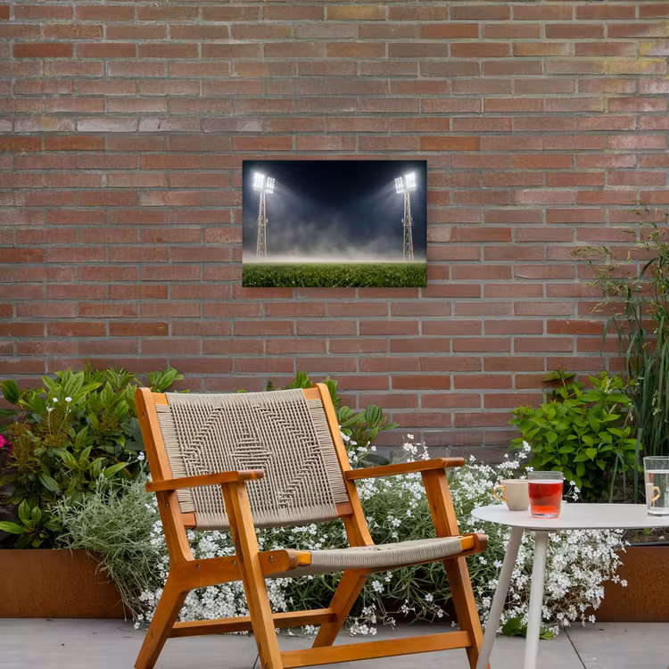 Stadion - Lichtmast - Sport - Nacht Tuinposter op houten frame 2 cm dik klein -sfeer3