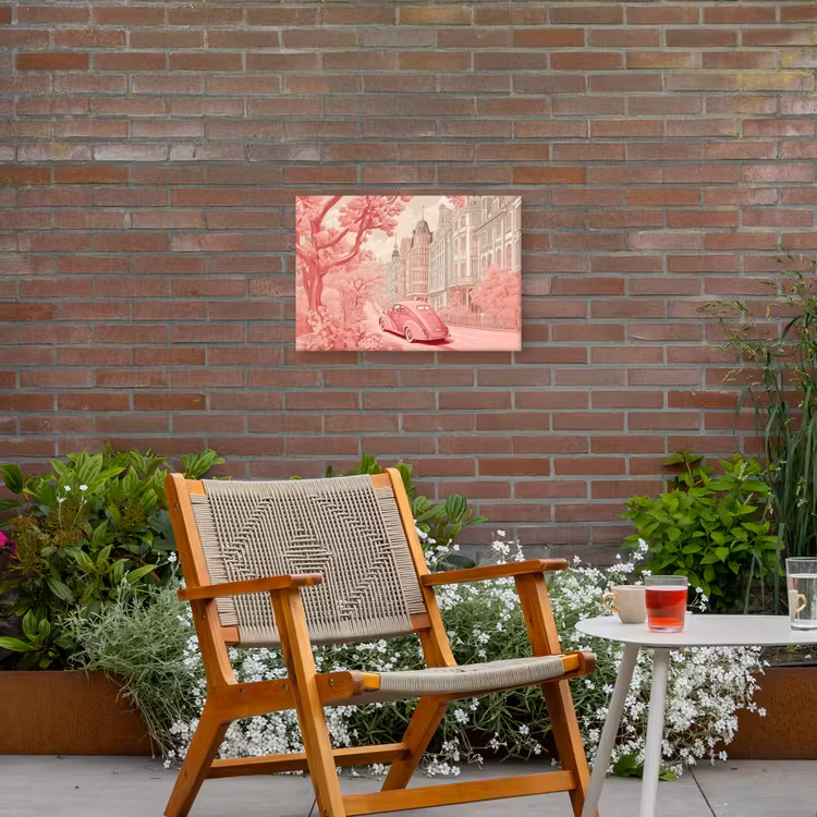 City - Car - Pink Tuinposter op houten frame 2 cm dik klein -sfeer3