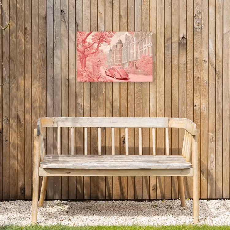 City - Car - Pink Tuinposter op houten frame 2 cm dik klein -sfeer4