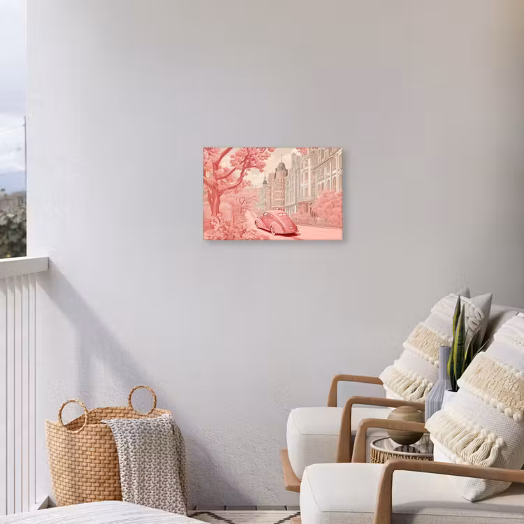 City - Car - Pink Tuinposter op houten frame 2 cm dik klein -sfeer1