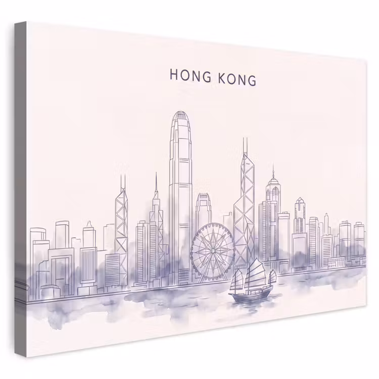 Stad - Skyline - Water - Lijntekening - Blauw Tuinposter op houten frame 2 cm dik klein -3d