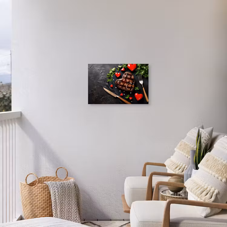 Steak - Hart - Bestek Tuinposter op houten frame 2 cm dik klein -sfeer1