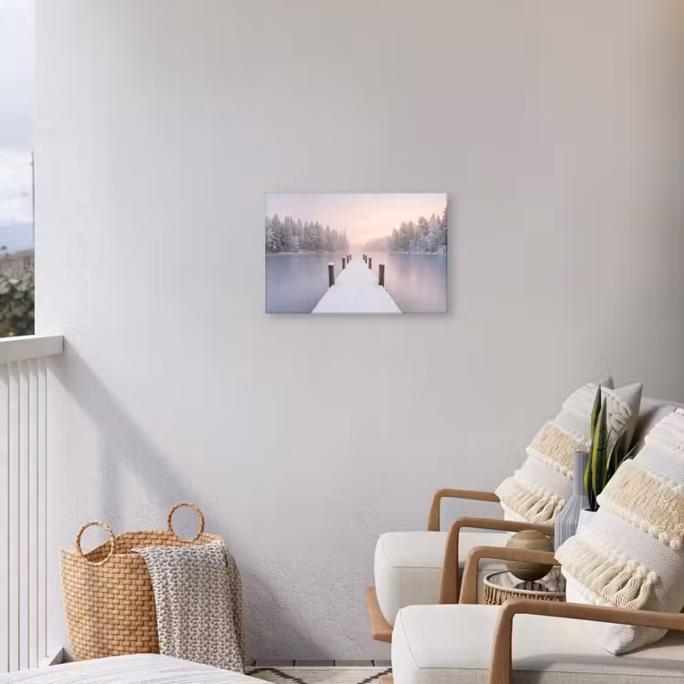 Steiger - Meer - Mist - Winter - Serene Tuinposter op houten frame 2 cm dik klein -sfeer1