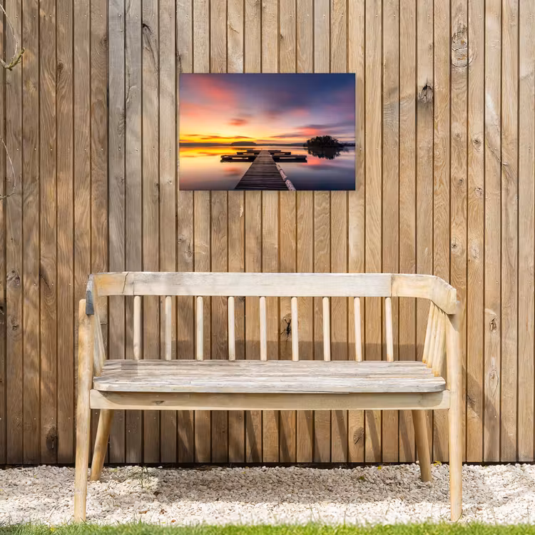 Steiger - Zonsondergang - Water - Zee - Reflectie Tuinposter op houten frame 2 cm dik klein -sfeer4