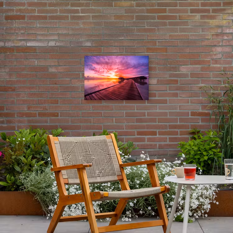 Steiger - Water - Zon - Roze - Horizon Tuinposter op houten frame 2 cm dik klein -sfeer3