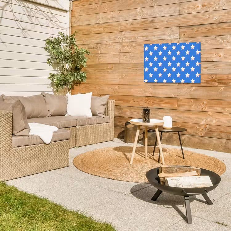 Sterren - Patroon - Blauw Tuinposter op houten frame 2 cm dik klein 845 -sfeer2