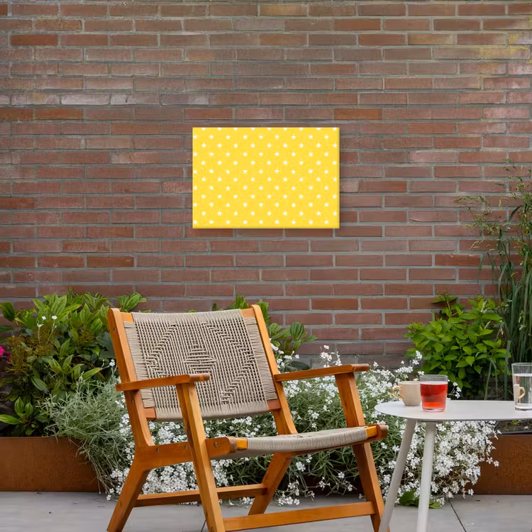 Sterren - Patroon - Minimalistisch - Geel Tuinposter op houten frame 2 cm dik klein 845 -sfeer3