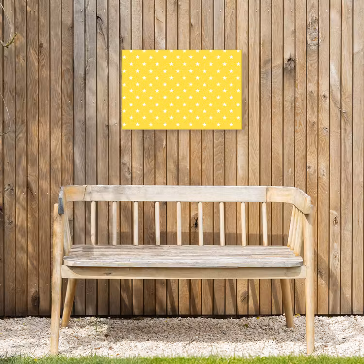 Sterren - Patroon - Minimalistisch - Geel Tuinposter op houten frame 2 cm dik klein 845 -sfeer4