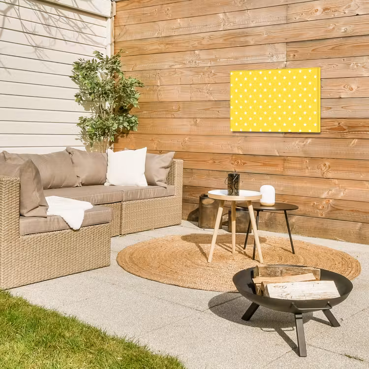 Sterren - Patroon - Minimalistisch - Geel Tuinposter op houten frame 2 cm dik klein 845 -sfeer2