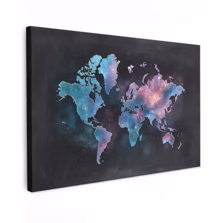 Sterren - Wereldkaart - Blauw Tuinposter op houten frame 2 cm dik klein -3d