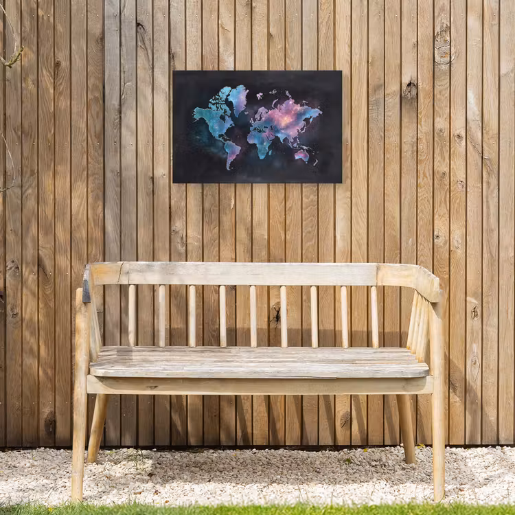 Sterren - Wereldkaart - Blauw Tuinposter op houten frame 2 cm dik klein -sfeer4