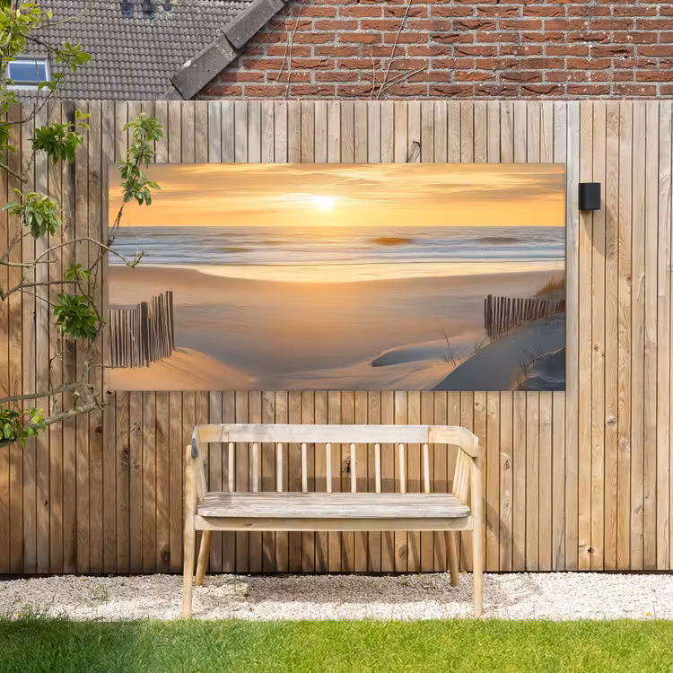 Strand - Duinen - Zonsondergang Tuinposter op houten frame 2 cm dik xxl -sfeer4