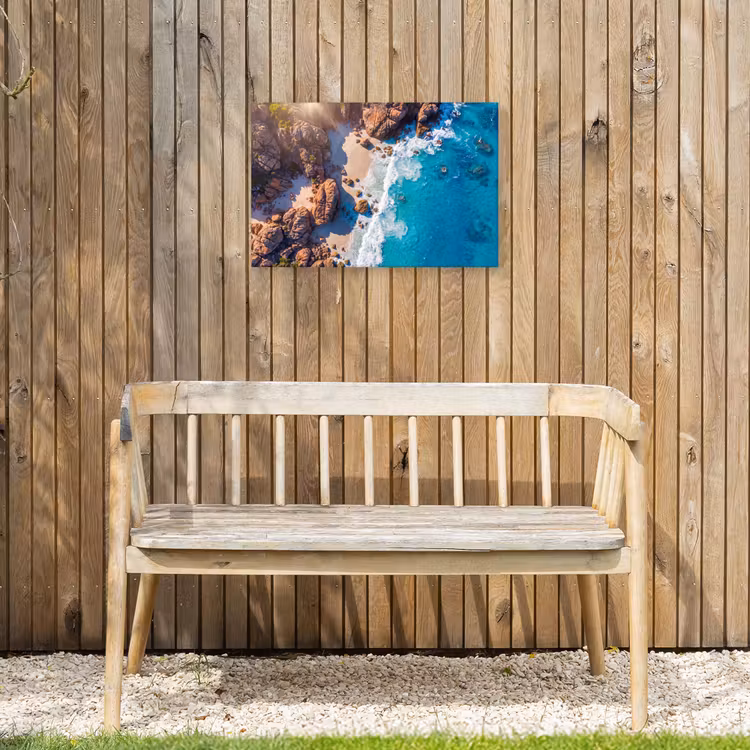 Strand - Zee - Rotsen - Natuur - Blauw Tuinposter op houten frame 2 cm dik klein -sfeer4