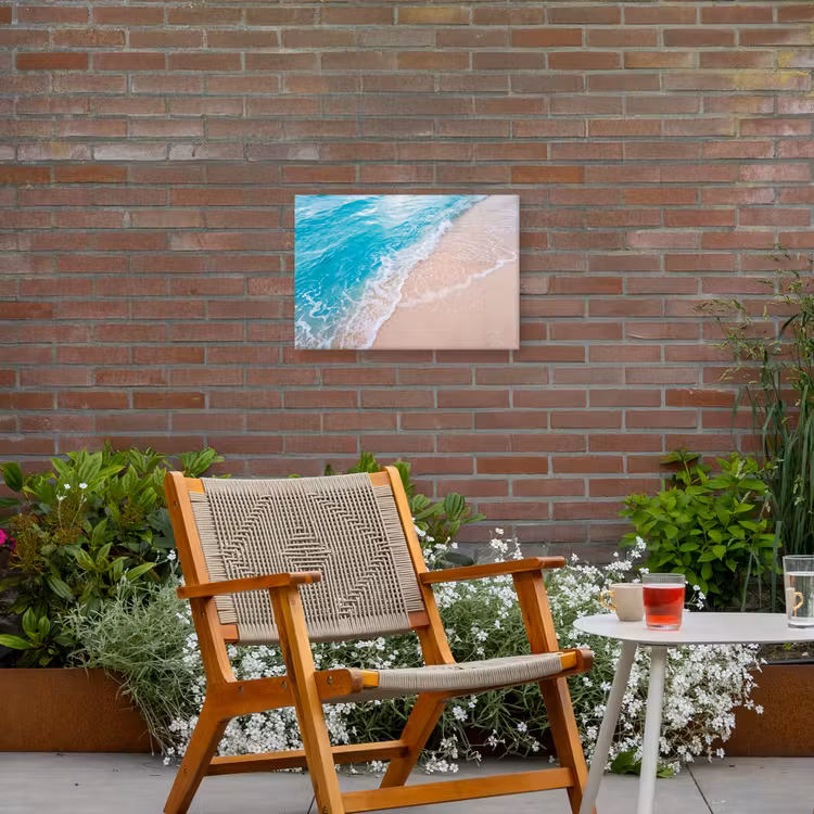 Strand - Zee - Golf - Natuur - Blauw Tuinposter op houten frame 2 cm dik klein -sfeer3
