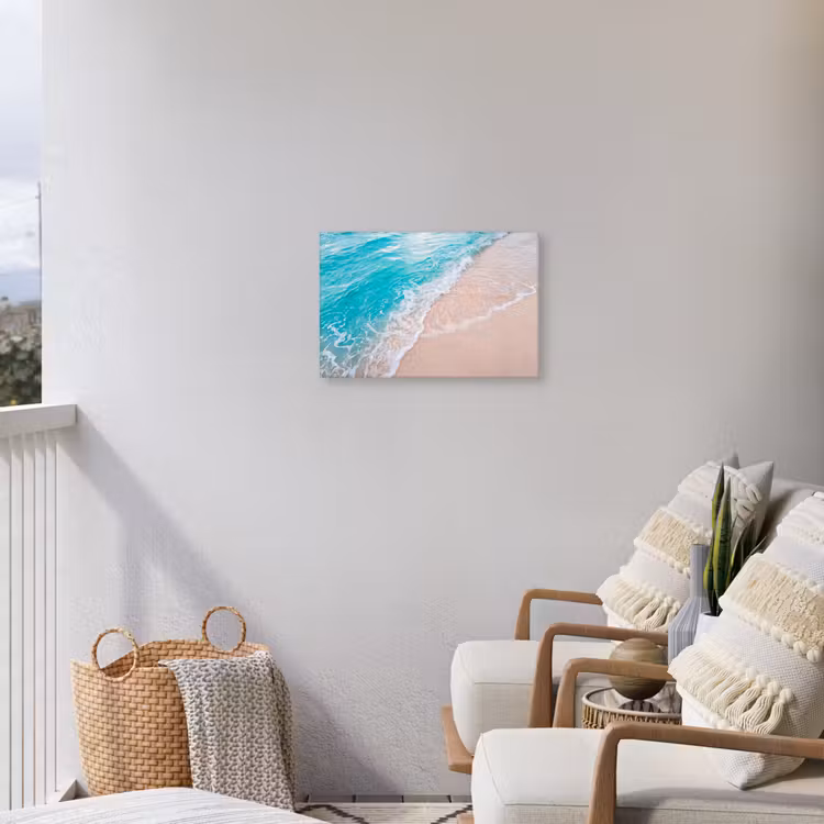 Strand - Zee - Golf - Natuur - Blauw Tuinposter op houten frame 2 cm dik klein -sfeer1