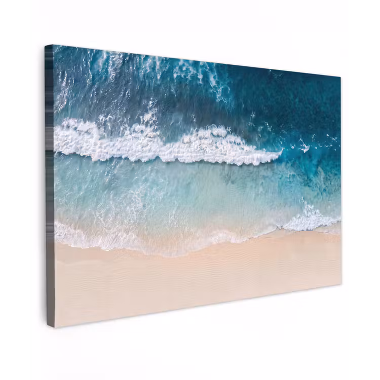 Strand - Zee - Golven - Natuur - Blauw Tuinposter op houten frame 2 cm dik klein -3d