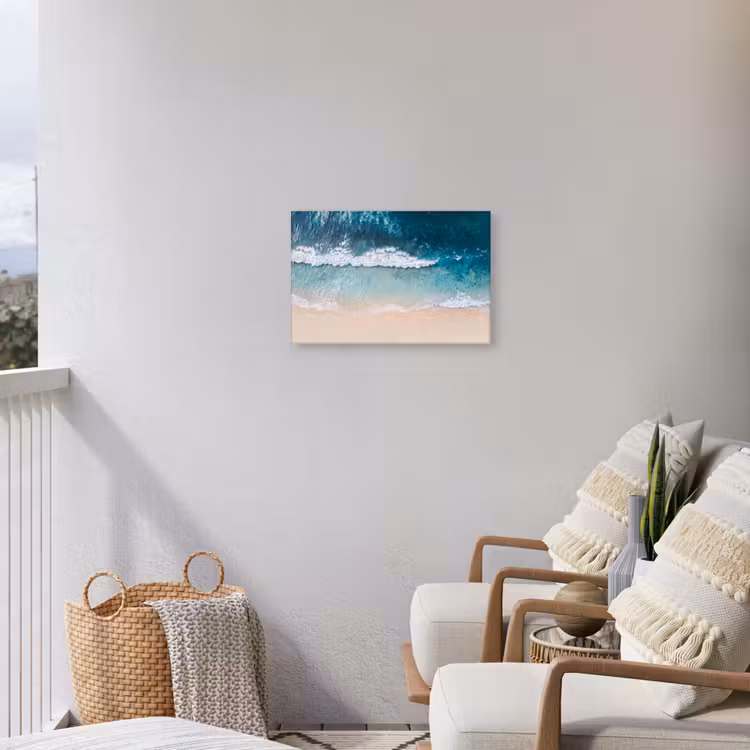 Strand - Zee - Golven - Natuur - Blauw Tuinposter op houten frame 2 cm dik klein -sfeer1