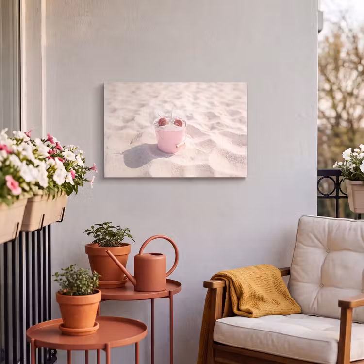 Strand - Schelpen - Zomer - Roze - Decoratie Tuinposter op houten frame 2 cm dik klein -sfeer1
