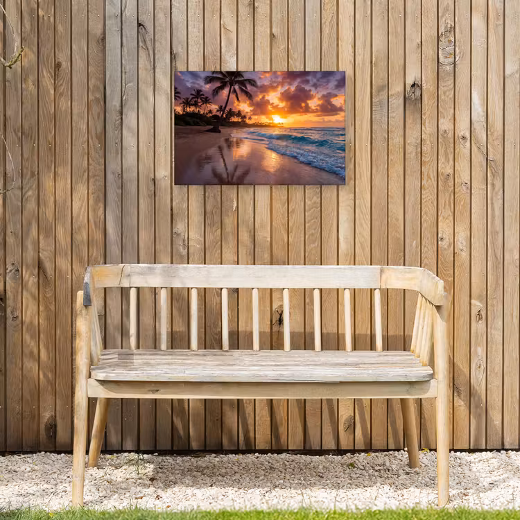 Strand - Zonsopgang - Tropisch - Natuur - Oranje Tuinposter op houten frame 2 cm dik klein -sfeer4