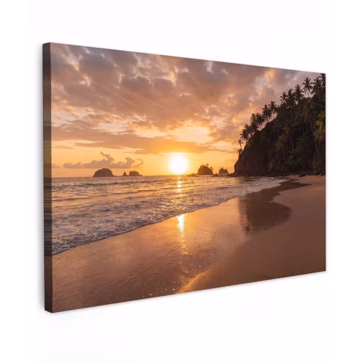 Strand - Zonsondergang - Natuur - Tropisch - Oranje Tuinposter op houten frame 2 cm dik klein -3d