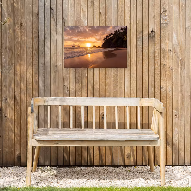 Strand - Zonsondergang - Natuur - Tropisch - Oranje Tuinposter op houten frame 2 cm dik klein -sfeer4