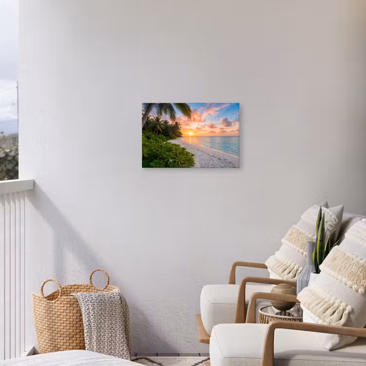 Strand - Zonsondergang - Palmbomen - Tropisch - Natuur Tuinposter op houten frame 2 cm dik klein -sfeer1