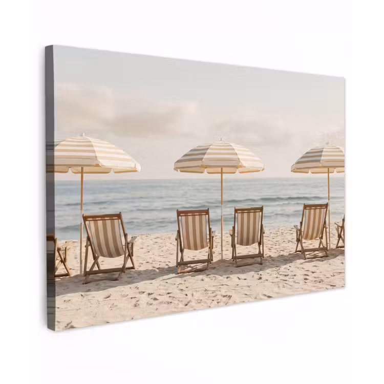 Strand - Stoelen - Parasol Tuinposter op houten frame 2 cm dik klein -3d