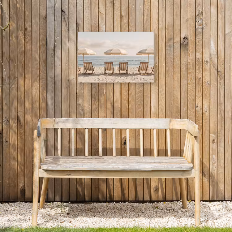 Strand - Stoelen - Parasol Tuinposter op houten frame 2 cm dik klein -sfeer4