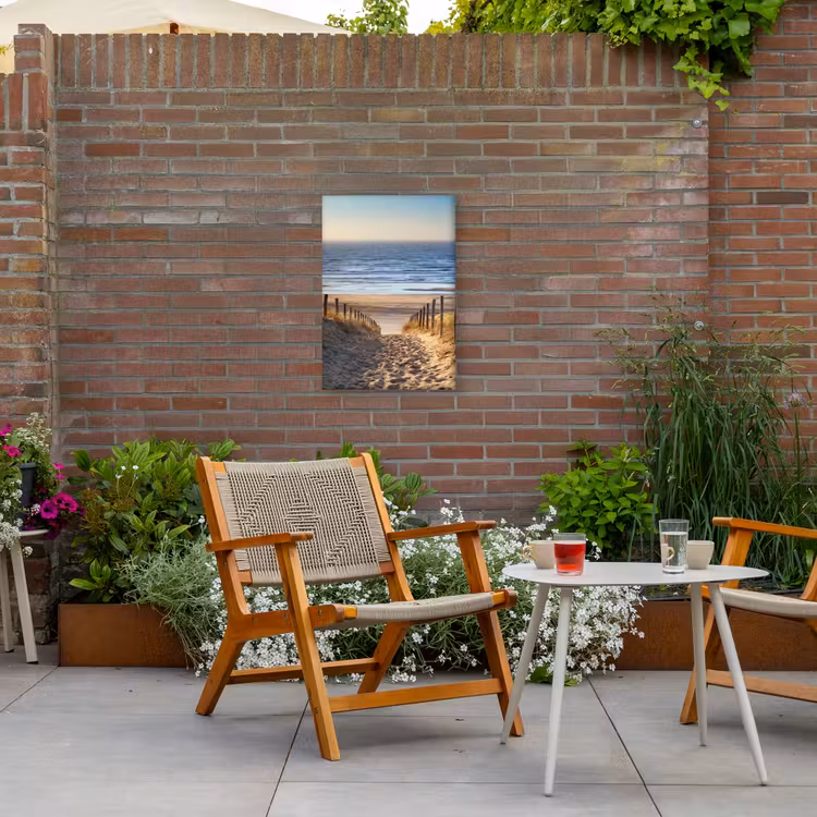 Strandpad bij Zonsondergang Tuinposter op houten frame 2 cm dik klein -sfeer3