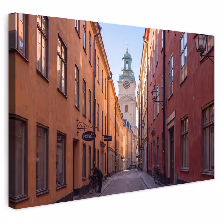 Straat - Klokkentoren - Stad - Architectuur - Historisch Tuinposter op houten frame 2 cm dik klein -3d