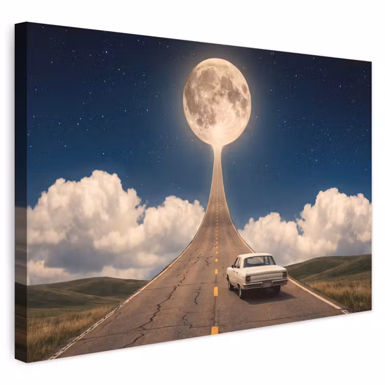 Outdoor Leinwand - Straße – Mond – Nacht - Weg - Maan - Nacht Tuinposter op houten frame 2 cm dik klein