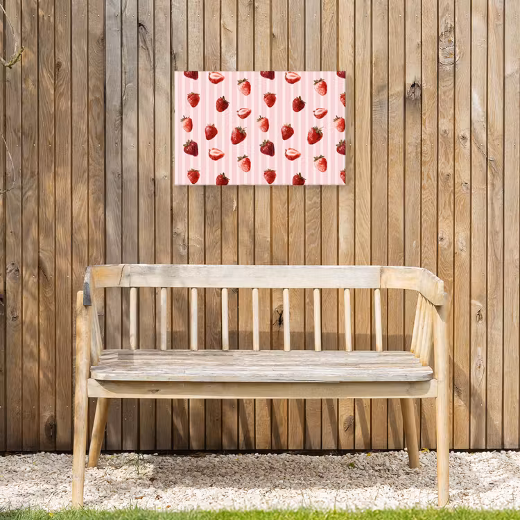 Strepen - Aardbei - Roze Tuinposter op houten frame 2 cm dik klein 845 -sfeer4