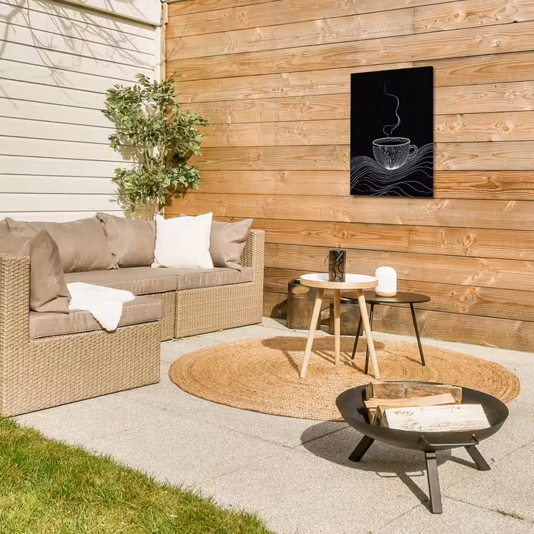 Lijntekening - Koffiekop - Zwart Tuinposter op houten frame 2 cm dik klein -sfeer2